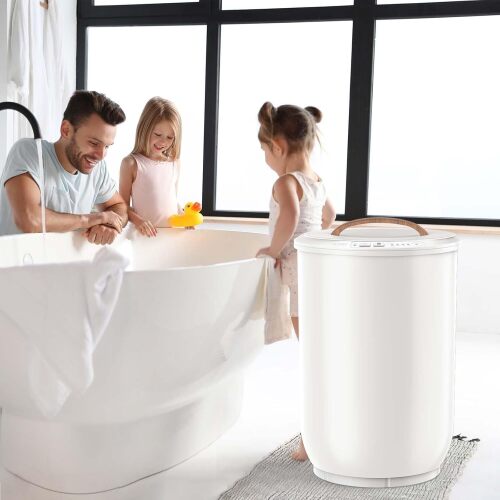 Large Towel Warmer for Bathroom - Heated Towel Warmers Bucket, Wood Handle, Auto Shut Off, Fits Up to Two 40"X70" Oversized Towels, Bathrobes, Blankets, for Mother's Gifts, White - Lot 9100