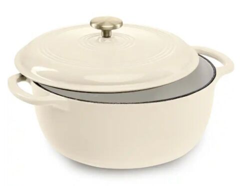 6 Quart Cast-Iron Dutch Oven, Heavy-Duty Kitchenware w/ Enamel, Side Handles - Lot 9111