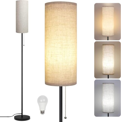 Floor Lamp for Living Room, Modern Standing Lamps with Lampshade, Minimalist Tall Lamp with Chain Switch for Living Room, LED Bulb Included (Beige Shade) - Lot 9120