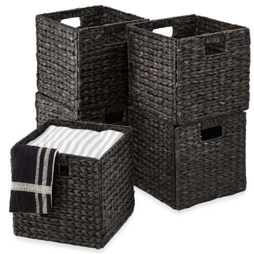 Set of 5 Collapsible Hyacinth Storage Baskets w/ Inserts - 13x13in - Lot 9121