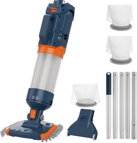 Cordless Pool Vacuum-True Powerful Suction 18.9GPM, 100inch, 1H Runtime, 25µm Fluff Ultra Fine Filter,Handheld Rechargeable Hot Tub Cleaner with Poles for Above Ground&Inground Pool - Lot 9125