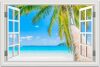 JNMD ART Beach Wall Art Ocean Canvas Pictures Wall Decor Window Frame Style Tropical Palm Tree Artwork Blue Seascape Painting Beach Theme Art Print for Living Room Home Office Decorations - Thumbnail 1