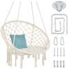 Cotton Macrame Hammock Hanging Chair Swing, Handwoven w/ Backrest - Thumbnail 1