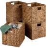 Set of 5 Collapsible Hyacinth Storage Baskets w/ Inserts - 12x12in - Thumbnail 1