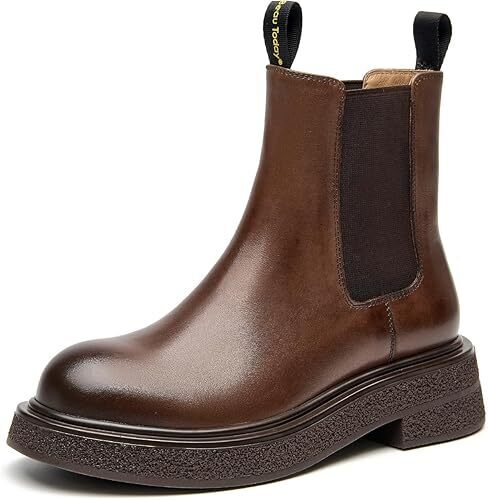 Chelsea Boots for Women, Chunky Platform Leather Chelsea Boots Womens Ankle Boots Round Toe Winter Dress Fashion Booties - Lot 10111