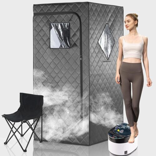 Full Size Home Sauna, Portable Steam Sauna for Home Spa, One Person Foldable Lightweight, Full Body Sauna Tent for Relaxation, 1500W & 4L Steamer Generator, Remote Control, Foldable Chair - Lot 10127