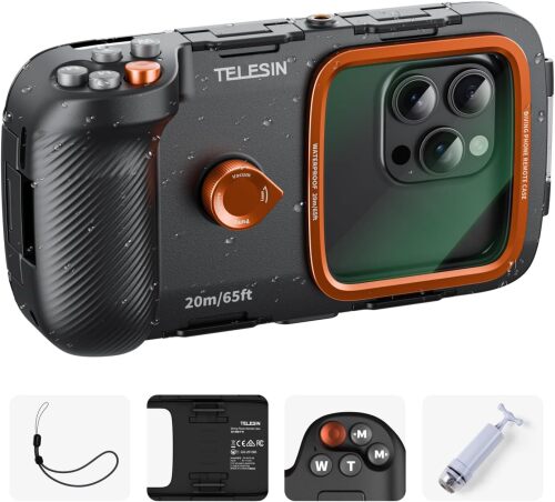 TELESIN Universal Underwater Phone Case for Snorkeling and Diving Waterproof Housing for Photo & Video Handle Grip for iPhone 7-17 Pro/Pro Max/Plus/Mini, Galaxy S10-S26 Ultra/Plus and Most Phones - Lot 10137