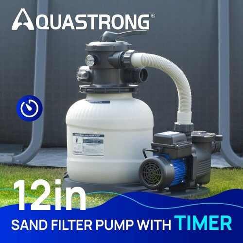 AQUASTRONG Sand Filter Pump for Above Ground Pool, Pool Pumps Above Ground with Timer, Pool Sand Filter with 6-Way Valve,Improved Circulation and Filtration,12in