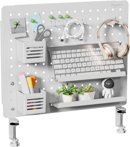PEGZONE Clamp-on Desk Pegboard, Desk Organizer for Office