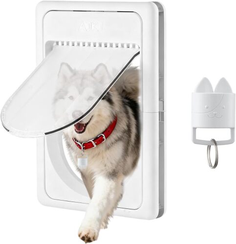 Smart Electronic Pet Door, Automatic Dog Door with 3 Modes, Battery Powered Electronic Sensor Pet Door with 1 Sensing Key, Fit for Large Pets Up to 85lbs