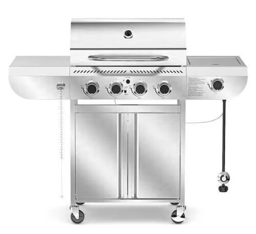 R.W.FLAME 42,000 BTU 4-Burner Propane Gas Stainless Steel Grill with Side Stand and Wheels