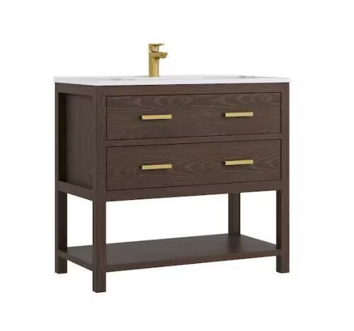 Hampton Bay Courtland 36 in. W x 24 in. D x 12 in. H Assembled Shaker Wall Bridge Kitchen Cabinet in Polar White
