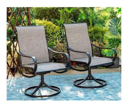 PHI VILLA Black Swivel Textilene Metal Patio Outdoor Dining Chair (2-Pack)