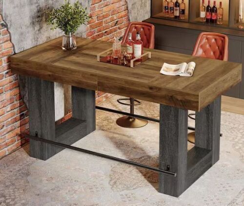BYBLIGHT Kearsten 35.43 in. H Rustic Brown Rectangle Bar Table Seats 4, Industrial Counter Height Pub Table With Footrest