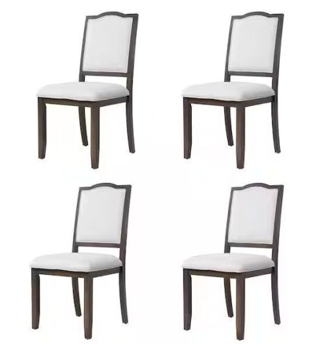 Harper & Bright Designs Brown and Beige Linen Upholstered Dining Chairs (Set of 4) with High Back, Solid Wood Legs