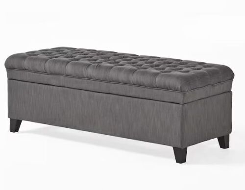 CHRISTOPHER KNIGHT HOME Gray 50 in. Tufted Fabric Bedroom Bench with Storage, Solid Birch Legs