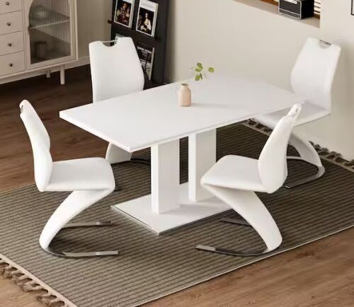White Leather Upholstered Mermaid-Shaped Dining Chairs with Chrome Legs, Set of 4 - 1 Chair Missing Screws
