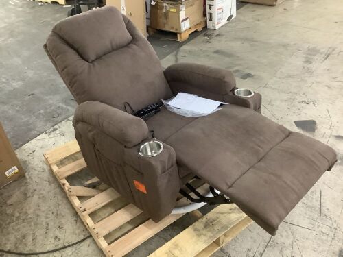 LACOO Big and Tall Chocolate Brown Recliner Swivel and Rocking Chair with Power Massage Function - Plug for Remote Bent