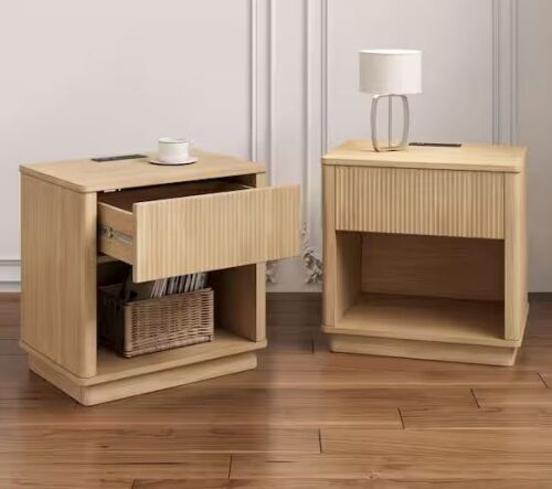 CHRISTOPHER KNIGHT HOME Carter Modern Natural 1-Drawer 21.65 in. W Nightstand with Built-In Charging Station and USB Port, (Set of 2)