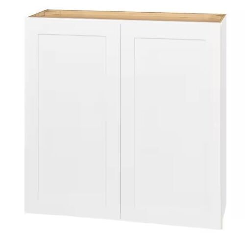 Hampton Bay Avondale 36 in. W x 12 in. D x 36 in. H Ready to Assemble Plywood Shaker Wall Kitchen Cabinet in Alpine White - Small Dent