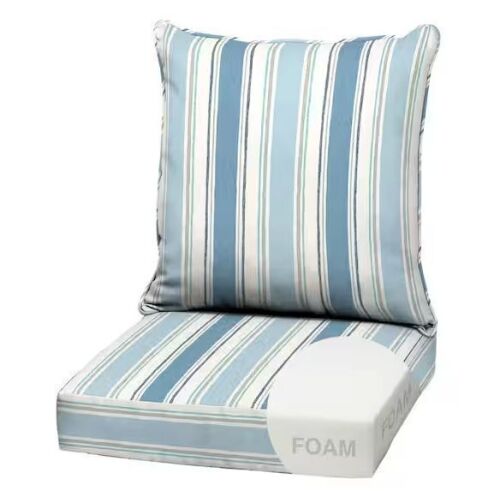 Lot of (5) ARDEN 22 in x 24 in 2-Piece Foam Deep Seating Outdoor Lounge Chair Cushion in French Blue Linen Stripe