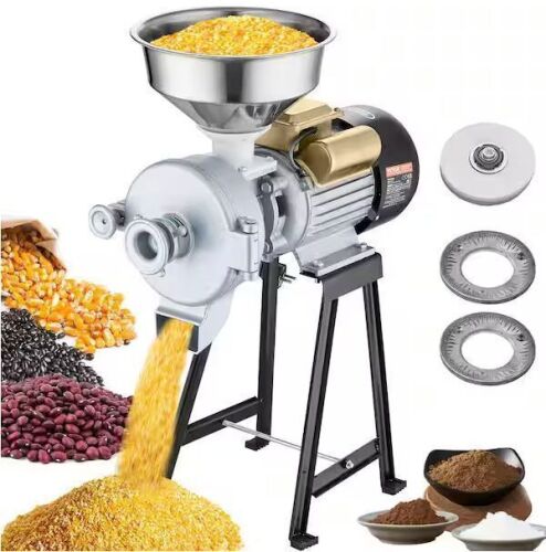 VEVOR 3000W Electric Grain Mill Grinder with Funnel, Thickness Adjustable, Heavy Duty