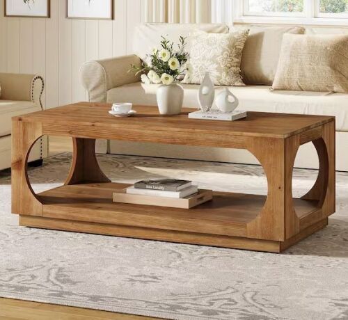 47 in. Brown Rectangle Solid Wood Coffee Table with Storage