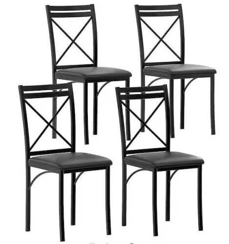 VECELO Dining Chairs (Set of 4) w/Steel Legs, Ergonomic Back, and PU Leather Cushioned Seats