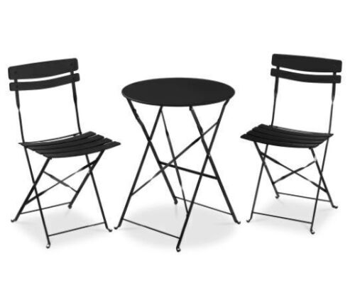 3-Piece Small Folding Patio Bistro Set w/ 2 Chairs