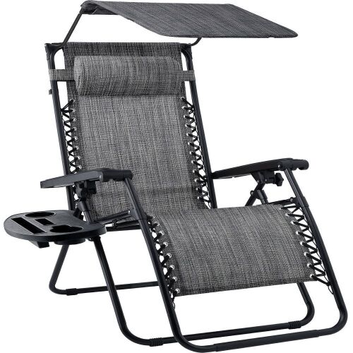 30" Wide Folding Zero Gravity Patio Lounge Chair w/Adjustable Canopy Shade