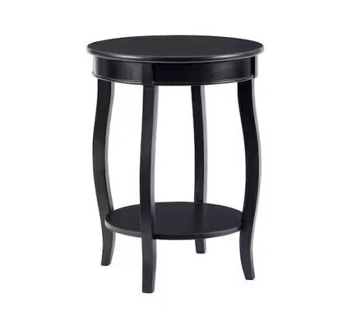 Powell Company Justine 18 in. Black Round Wood Side End Table with Shelf