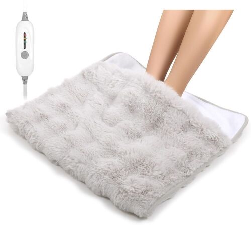 Luxury Faux Fur Heated Foot Warmer with 3 Heat Settings & 2H Auto-Off, 20" x 22"