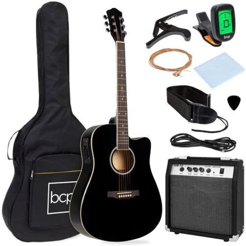 Beginner Acoustic Electric Cutaway Guitar Set w/ Gig Bag, Strap - 41in