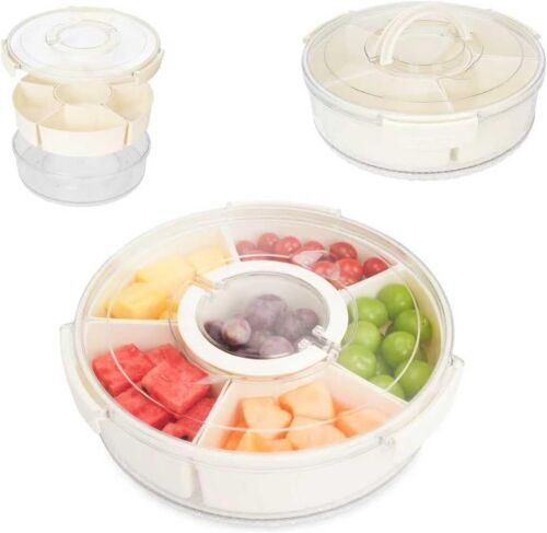 Rotating Divided Serving Tray with Lid and Handle, 2 Pack