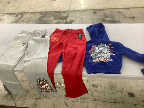 Lot of (2) Women's Ed Hardy Sweatpants & (1) Cropped Zip Front Hoodie - XS