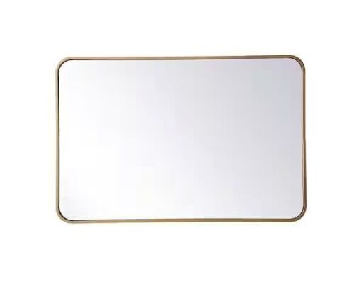 Timeless Home 36 in. H x 24 in. W Brass Modern Soft Corner Rectangular Wall Mirror - Lot 708JF
