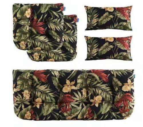 Outdoor Floral Cushions for Patio Furniture in Black, Set of 5 - Lot 710JF