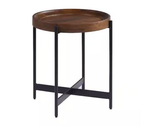 Alaterre Furniture Brookline 20 in. Round Wood End Table with Solid Wood Top and Black Metal Legs - Lot 713JF