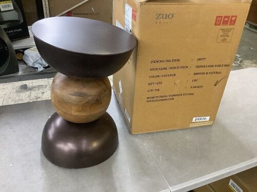 ZUO Tripoli 14.0 in. W Bronze Metal Top 20.3 in. H Round Iron End Table - Bent - Lot 716JF