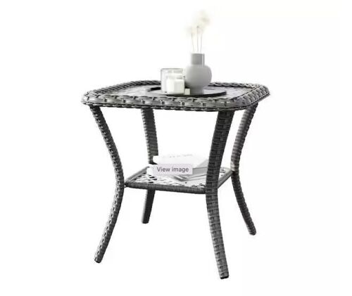 Brown Wicker Outdoor Patio Square Side Table - Lot 722JF