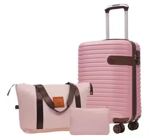 Merax 3-Piece Pink ABS Hardshell Spinner 20" Luggage Set with an Expandable Travel Duffel Bag, Toiletry Bag - Lot 729JF