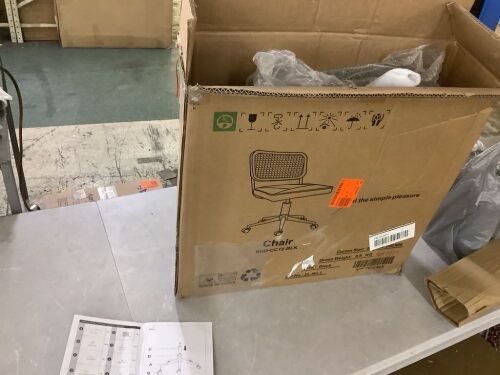 VECELO Armless Swivel Office Chair with Rattan Back and PU Seat - Missing Gas Lift - Lot 828JF