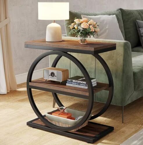 BYBLIGHT Kerlin 23.6 in. Brown Industrial Wood End Table