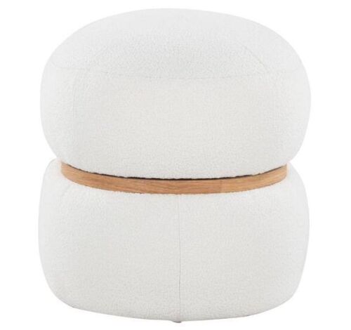 Lumisource Cinch Cream Fabric and Natural Wood Pouf Ottoman