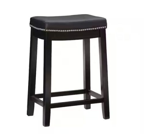 Linon Home Decor Concord 26.5 in. Black Backless Wood Counter Stool with Faux Leather Seat