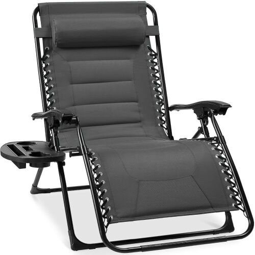 Oversized Padded Zero Gravity Chair, Folding Recliner w/ Headrest, Side Tray