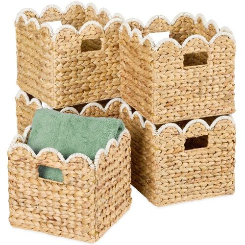 Scalloped 12x 12 Hyacinth Storage Basket Set of 5