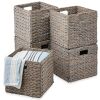 Set of 5 Collapsible Hyacinth Storage Baskets w/ Inserts - 10.5x10.5in - Thumbnail 1