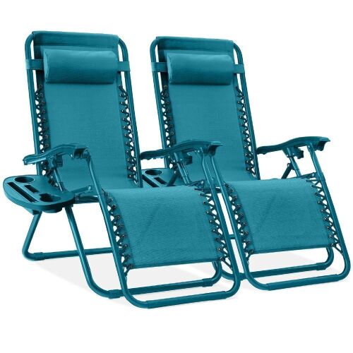 Set of 2 Adjustable Zero Gravity Patio Chair Recliners w/ Cup Holders