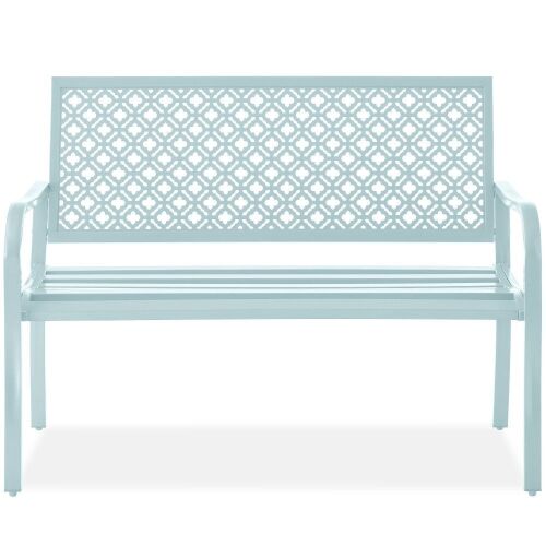 Indoor Outdoor Steel Bench w/ Geometric Backrest, Foot Levelers
